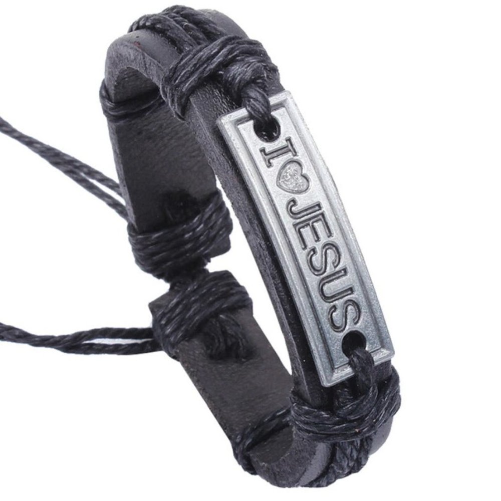 Bracelet- NEW- Leather Christian I Love Jesus